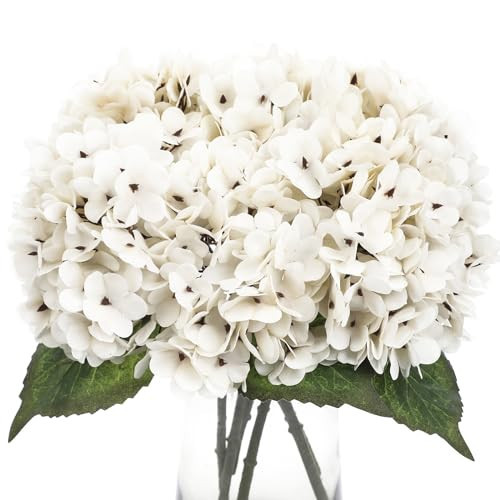 Kimura's Cabin 6pcs Fake White Flowers Artificial Silk Hydrangea Flowers Bouquets Faux Hydrangea Stems for Home Table Centerpieces Wedding Party Decoration(Lvory White) | Amazon (US)