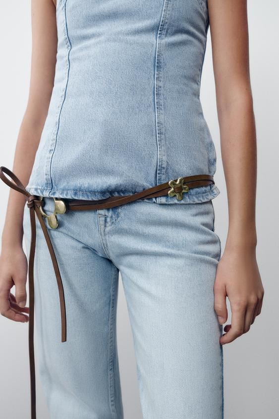 LEATHER CORD BELT WITH FLOWERS | Zara US