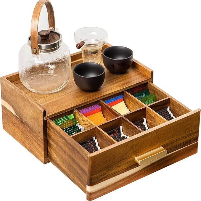 Acacia Wood Tea Bag Organizer, Tea Organizers and Storage Box, Tea Caddy for Tea Bags Storage Dra... | Amazon (US)