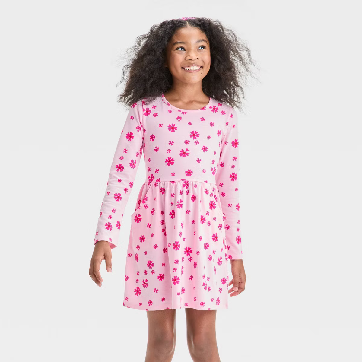 Girls' Long Sleeve Floral Valentine's Day Dress - Cat & Jack™ Medium Pink XS | Target
