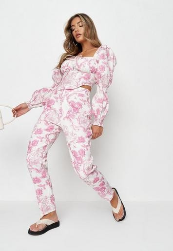 Pink Porcelain Print Milkmaid Crop Top | Missguided (US & CA)