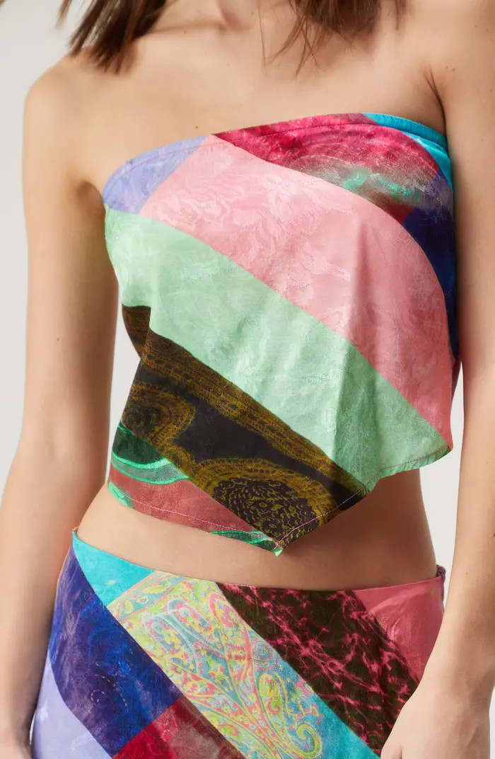 NASTY GAL Patchwork Print Strapless Satin Scarf Top | Nordstrom | Nordstrom