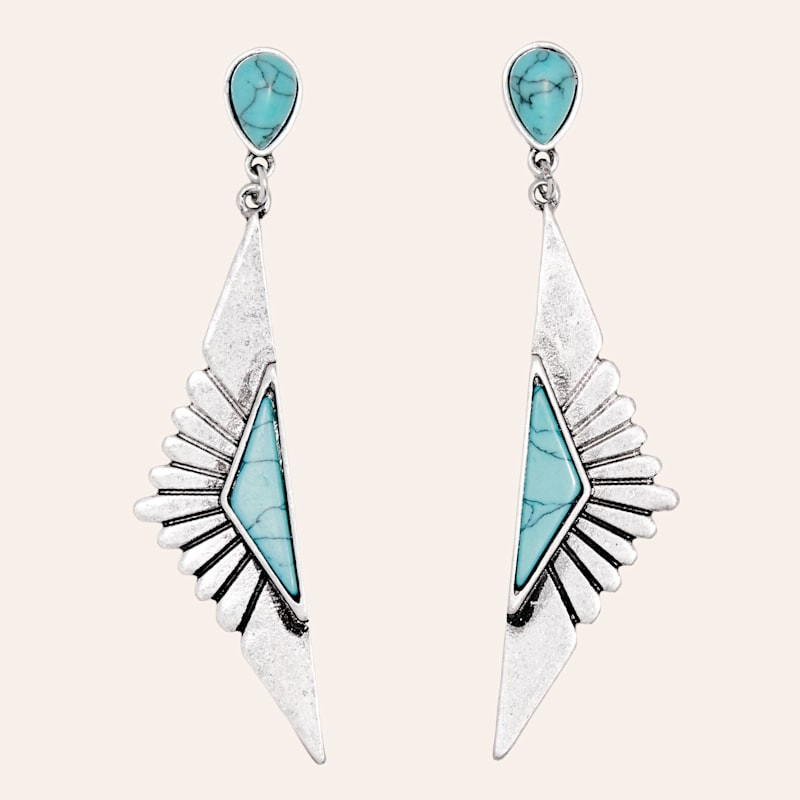 Western Gems Silver & Turquoise Aztec Triangle Dangle Earrings | Cavender's