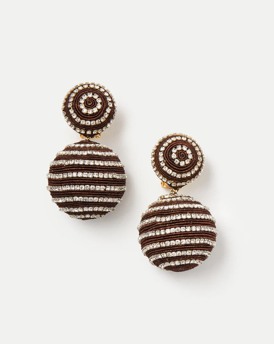 Crystal Brown Stripe Drop Earrings | Clip Backing | Veronica Beard