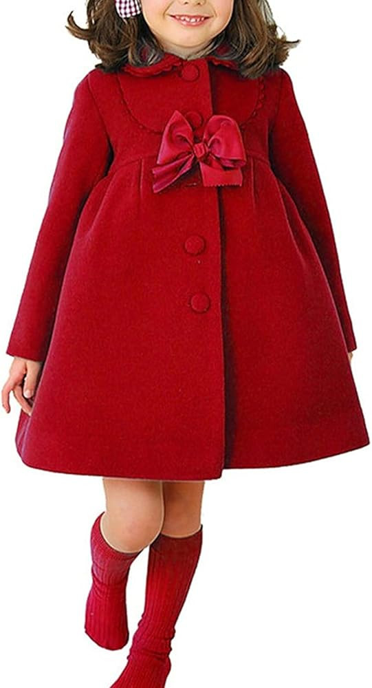 Little Girl 3-11 Years Bowknot Dress Coat Outer Wear Winter Woolen Overcoat | Amazon (US)