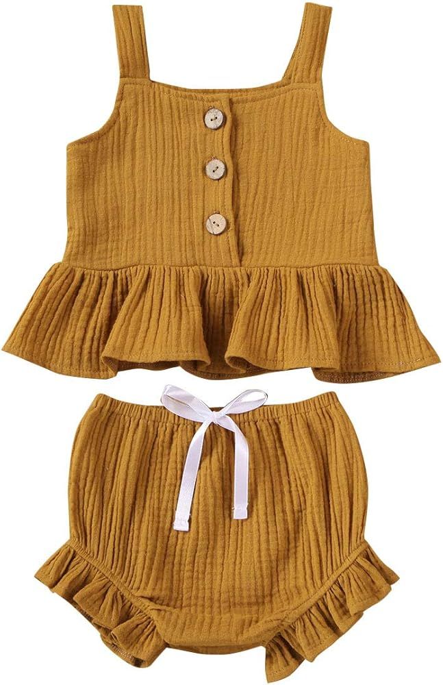 Toddler Kids Baby Girl Tank Set Summer Bloomer Cotton Ruffle Crop Top+ Bowknot Shorts Outfits 2PC... | Amazon (US)
