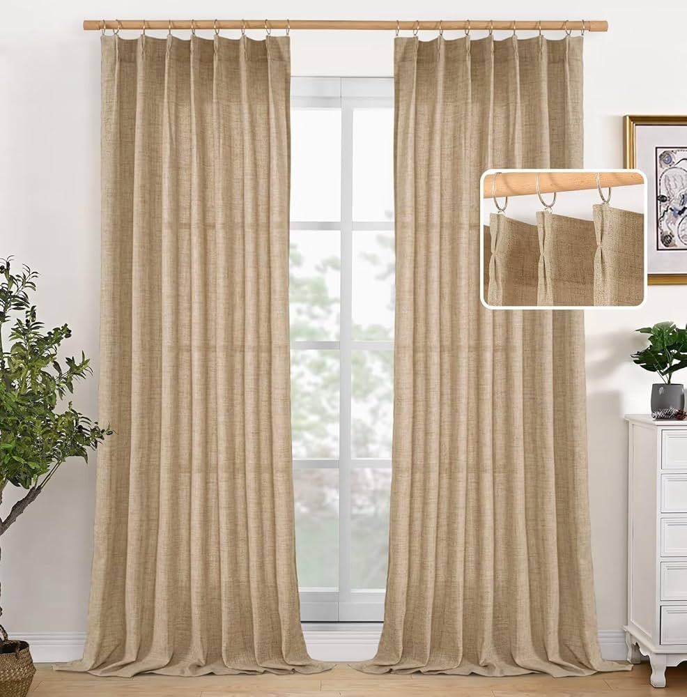 YoungsTex Pinch Pleated Linen Curtains 96 Inches Long for Living Room Light Filtering Privacy Win... | Amazon (CA)