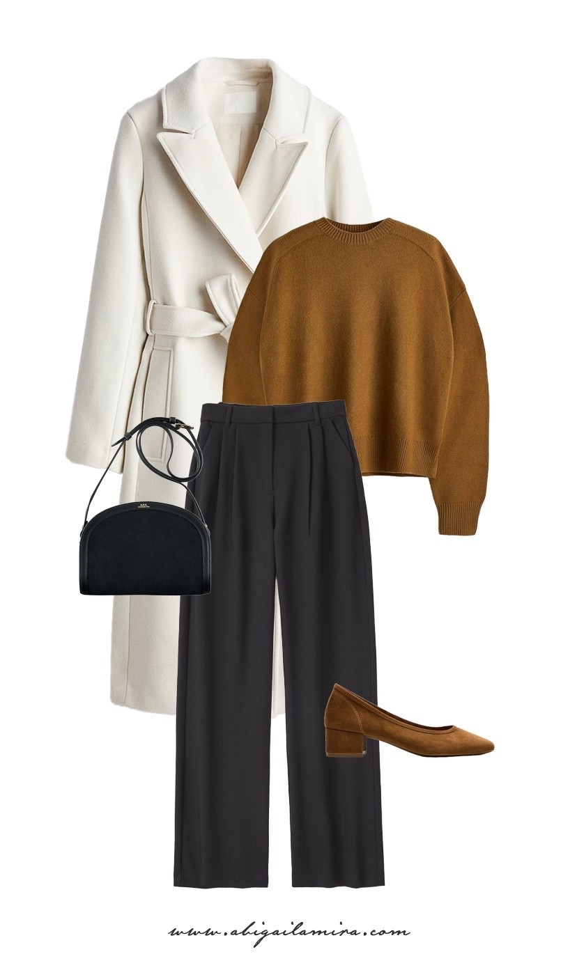 What  I'm Wearing Wednesday 11/12/2025
WHAT I'M WEARING WEDNESDAY 11/12/2025
A Thanksgiving outfit that blends timeless elegance with cozy fall tones. The soft caramel sweater pairs beautifully with tailored black trousers for a refined yet relaxed vibe, while the creamy belted coat adds a touch of warmth and sophistication. Finished with suede block heels and a sleek black bag, this ensemble is perfect for celebrating the season in effortless, polished comfort. See the full post at www.abigailamira.com
