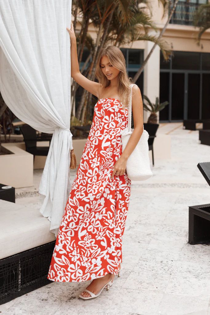 Soph Strapless Maxi Dress - Red Floral | Petal & Pup (US)