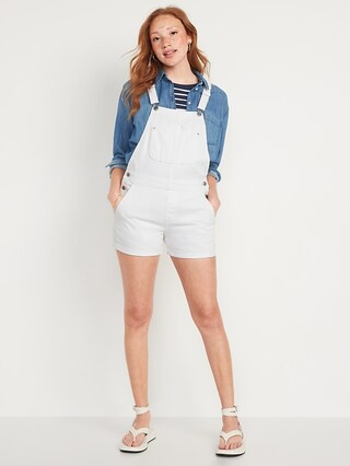 Slouchy Straight Workwear White Non-Stretch Jean Short Overalls for Women -- 3.5-inch inseam | Old Navy (US)
