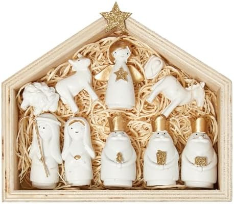 DN DECONATION Christmas Manger Nativity Set, Little People Nativity Scene - White & Gold Holy Fam... | Amazon (US)