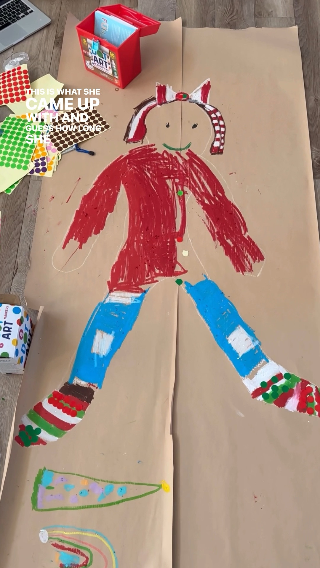 Out of all the activities I've tested, this one kept her attention the longest! 55 min is a long freaking time! We had Christmas music playing, I was cleaning, & she was truly enjoying this! 

I think showing her an inspo picture helped, as well as the materials we used. I also think encouraging her to draw a "background" helped as well! Craft paper gingerbread man - you the real MVP! 🖍️ 

Comment "KRAFT" if you want a list of the supplies we used! 

PS. gel crayons are really cool to use! My kids love them because they glide so smooth. BUT, beware, they can get on rugs or carpet & will need spot cleaner to come out!

#LTKHoliday #LTKkids #LTKfamily