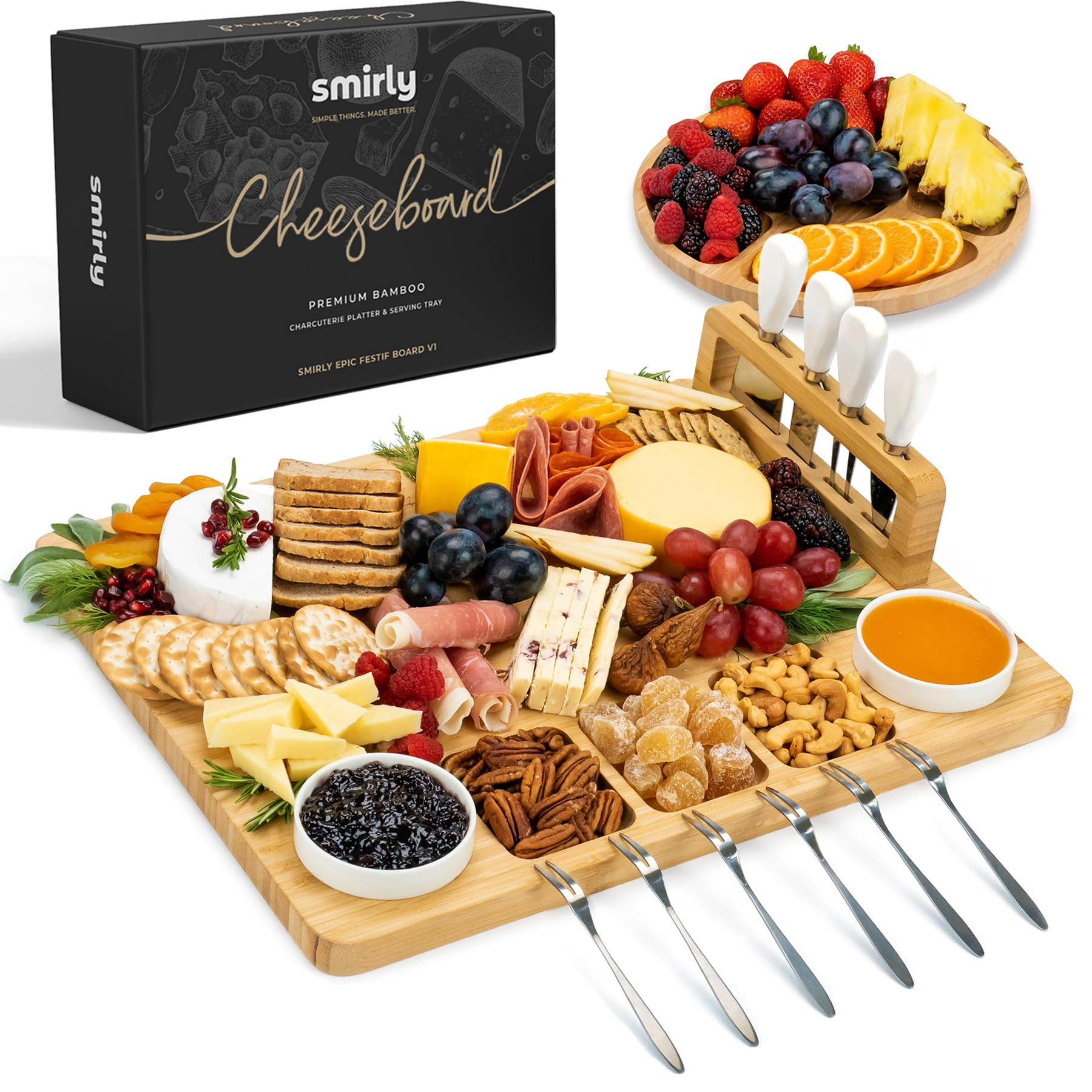 SMIRLY Charcuterie Boards Set, Large Cheese Board Set, Natural Bamboo Charcuterie Tray Cheese Pla... | Amazon (US)