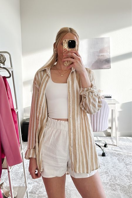 Spring Break Vacation Outfit! ☀️🏝️

This beige striped linen button shirt is perfect for the beach! Throw it on as a swim cover up or over a tank top! I styled it casually with a pair of white linen shorts and cropped tank. Size up 1 in the linen button up for an oversized fit. I’m wearing a size small.

Linen shorts, linen shirt, linen button down, vacation outfits, resortwear, spring break outfits, vacation outfit, resort wear, spring outfit, vacation wear, spring break 2024, college Spring break, Target sandals, Target shoes, summer shoes, Abercrombie vacation, beach day outfit, beach outfit, beach vacation outfit, casual spring outfit #vacationoutfitsbeach #vacationlooks #beachdayoutfit

#LTKSeasonal #LTKsalealert #LTKfindsunder50
