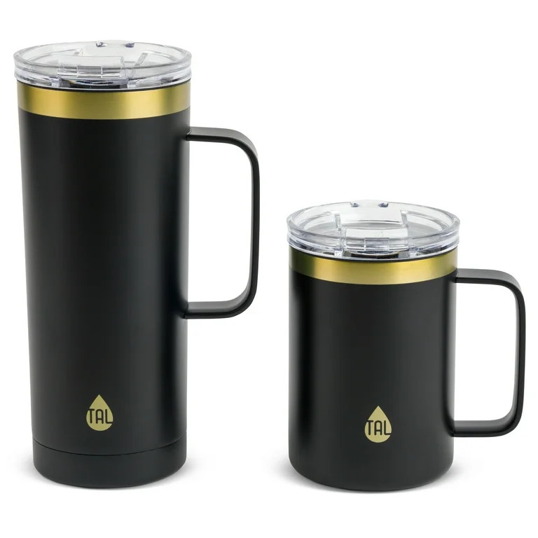 TAL Stainless Steel Mountaineer Coffee Mug 2 Pack, 20 fl oz and 12 fl oz, Black and Gold - Walmar... | Walmart (US)