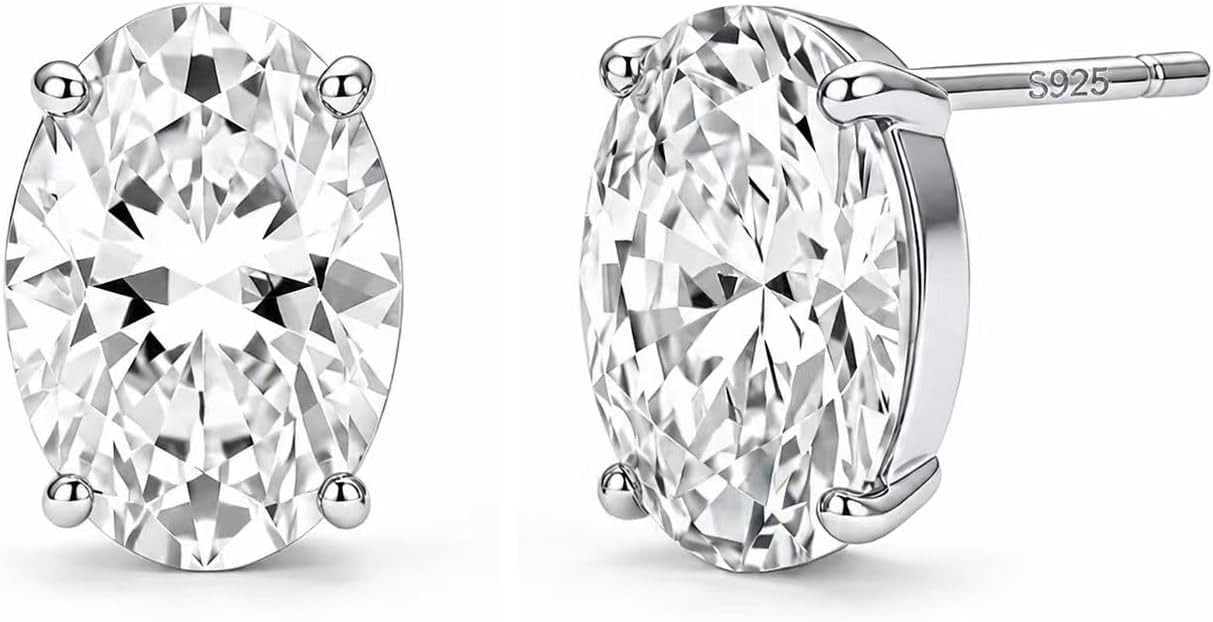 925 Sterling Silver Stud Earrings Simulated Diamond 2CT Oval Cubic Zirconia Hypoallergenic Solita... | Amazon (US)