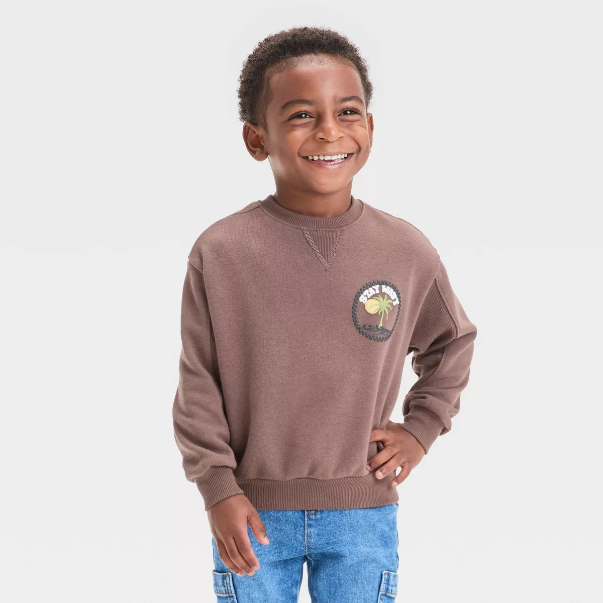 Grayson Mini Toddler Boys' French Terry Crewneck Sweatshirt - Brown | Target