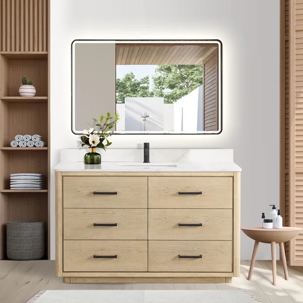 Porto 55'' Free Standing Single Bathroom Vanity with Quartz Top | Wayfair North America