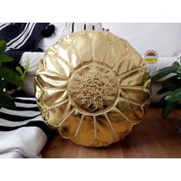 Moroccan Pouf Gold With Stitching - Handmade Pouf Leather Ottoman Pouf Unstuffed | Etsy (US)
