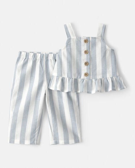 Baby Girl 2-Piece Sleeveless Tee & Pant Set - Blue/White | Carter's Inc