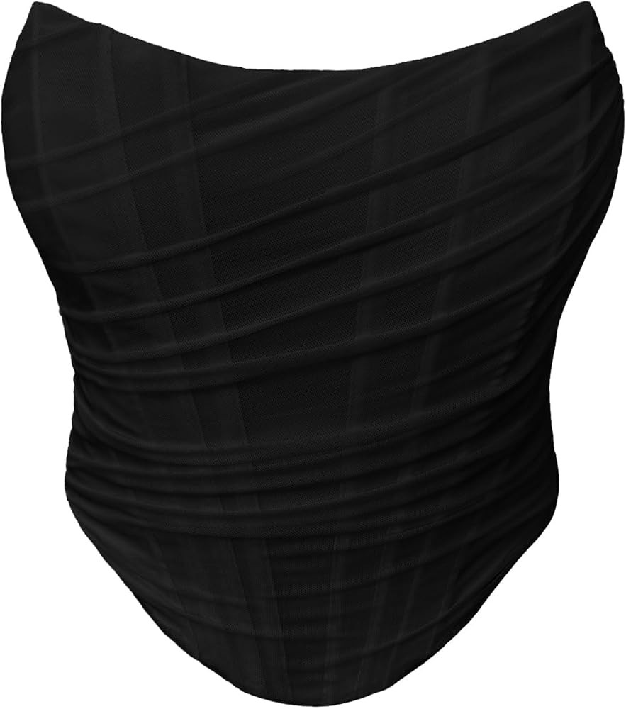 Women's Mesh Strapless Corset Crop Top Boned Vintage Sleeveless Overbust Zip Back Bodyshaper Goin... | Amazon (US)