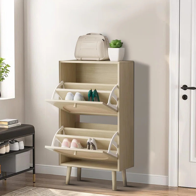 Lavenia 2 Flip Drawers Rattan Shoe Cabinet Shoe Storage Organizer Unit | Wayfair North America