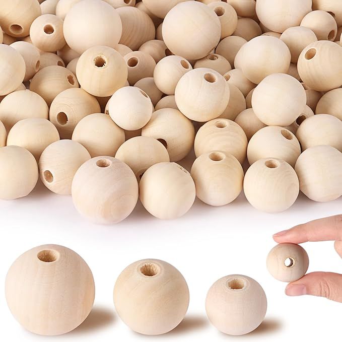 DICOBD 150pcs Wooden Beads Large Size (30mm, 25mm, 20mm) Natural Wooden Beads Round Wood Beads Ru... | Amazon (US)