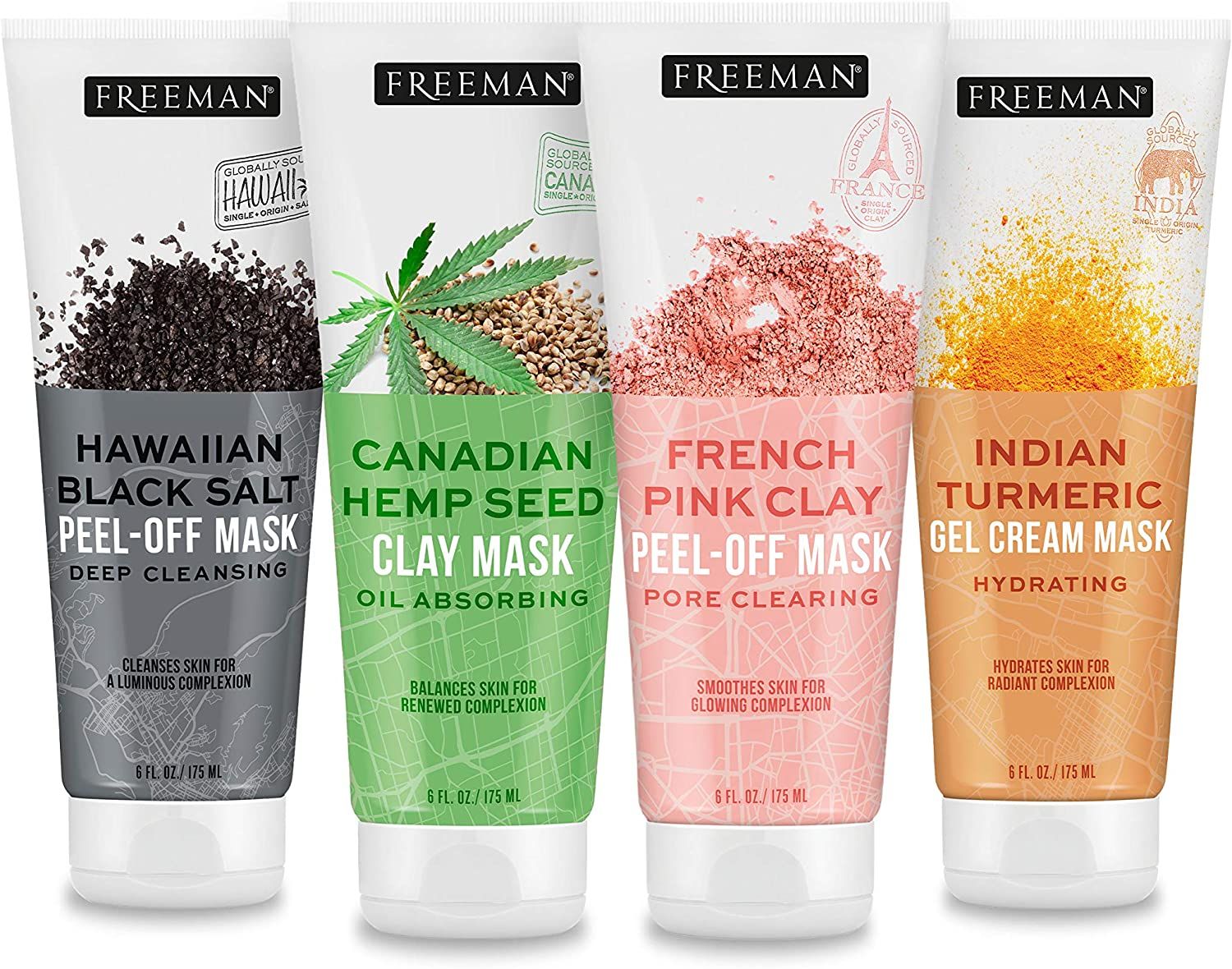 FREEMAN Exotic Blends Face Mask Variety Set with Clay, Peel-Off, Gel, & Cream Facial Masks, Skinc... | Amazon (US)