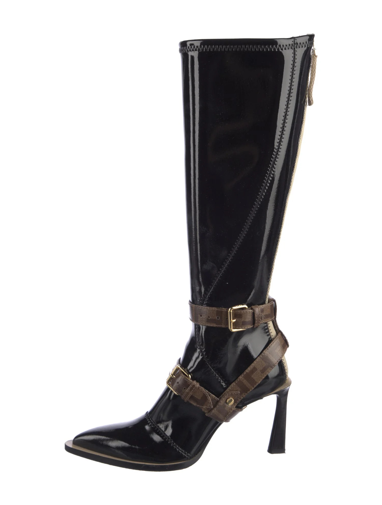 Zucca FF Logo Patent Leather Lace-Up Boots | The RealReal