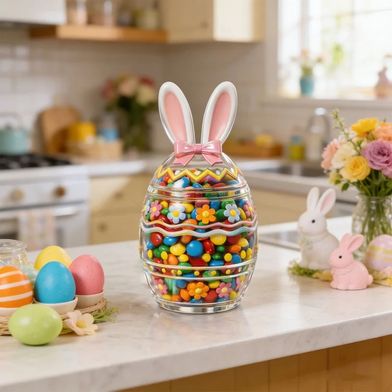 Cheapark Easter Bunny Colorful Eggs Chicks Gift Candy Jar Glass Storage Jar Gift Box with Lid Tre... | Walmart (US)