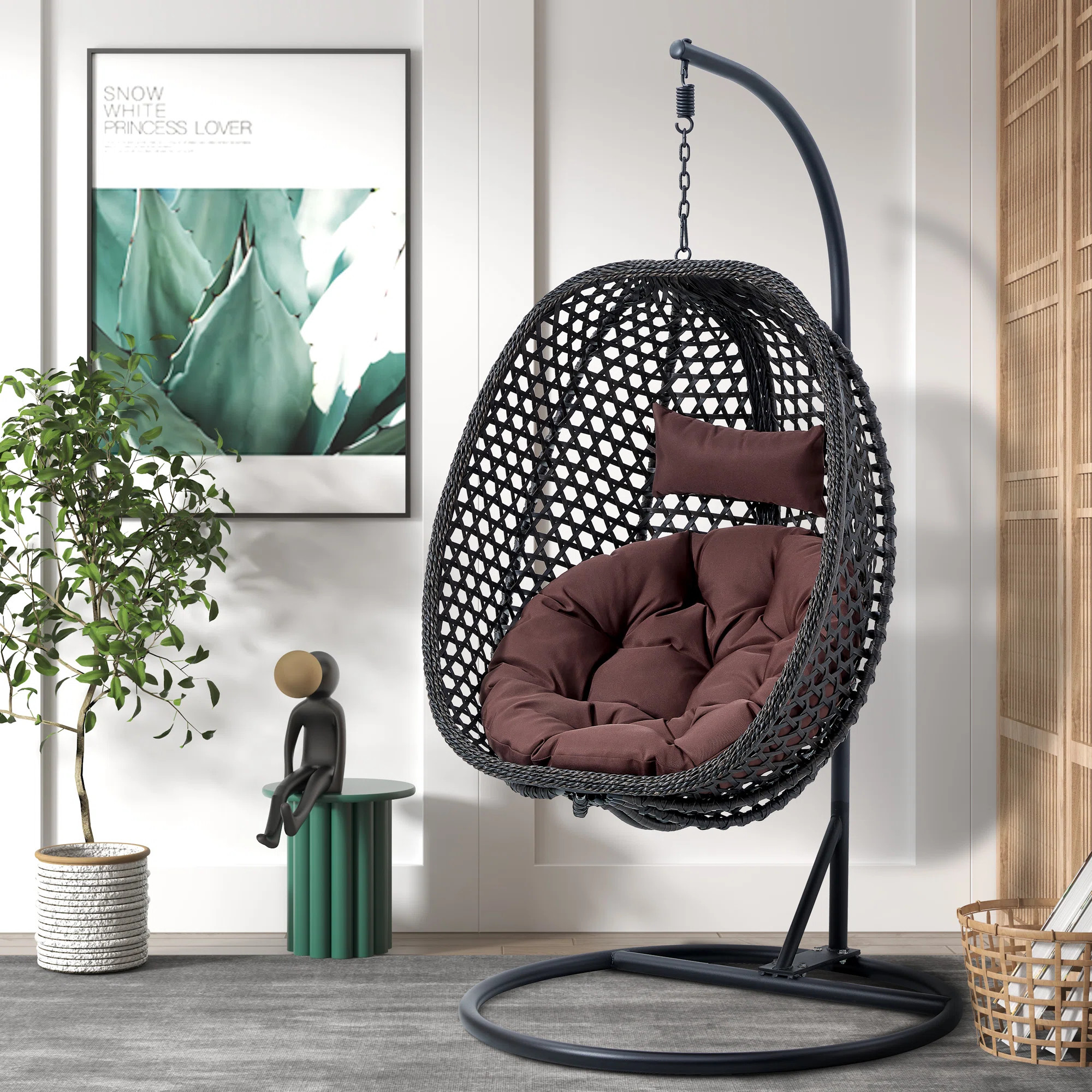 Charlie-Jade Indoor / Outdoor Wicker Egg Chair with Stand, Modern Hammock Swing Chair | Wayfair North America