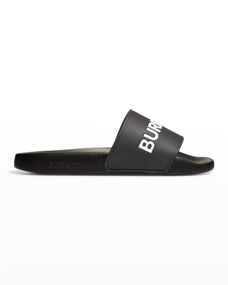 Burberry Furley Bicolor Logo Slide Sandals | Neiman Marcus