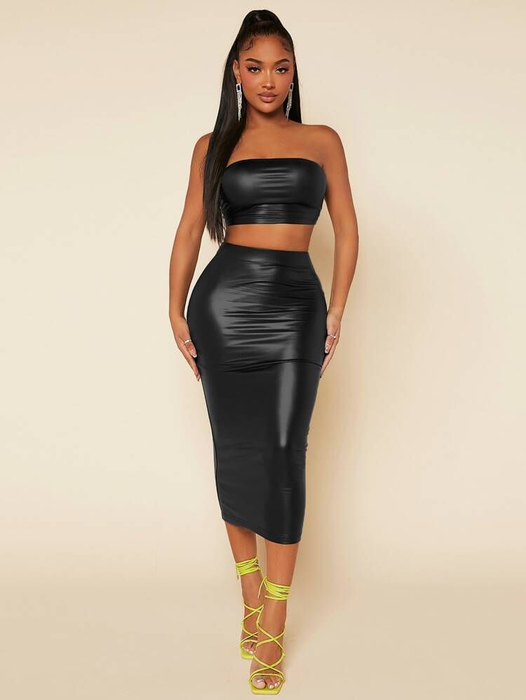 SHEIN SXY PU Leather Crop Tube Top & Pencil Skirt
       
              
              $9.99     ... | SHEIN