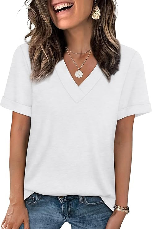 WIHOLL Womens Summer Tops Short Sleeve Basic Casual V Neck T Shirts Trendy Fashion 2025 | Amazon (US)