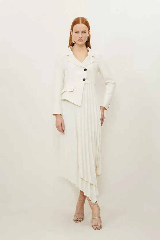 Tailored Crepe Asymmetric Pleated Skirt Blazer Midaxi Dress | Karen Millen US