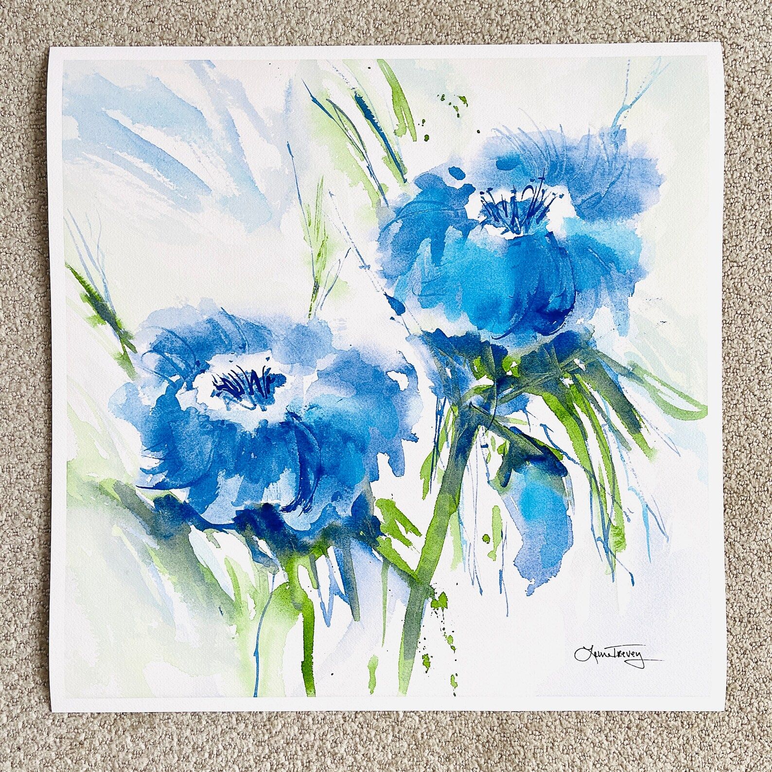 20x20 Blue Floral Giclee Print  Fine Art Print | Etsy | Etsy (US)