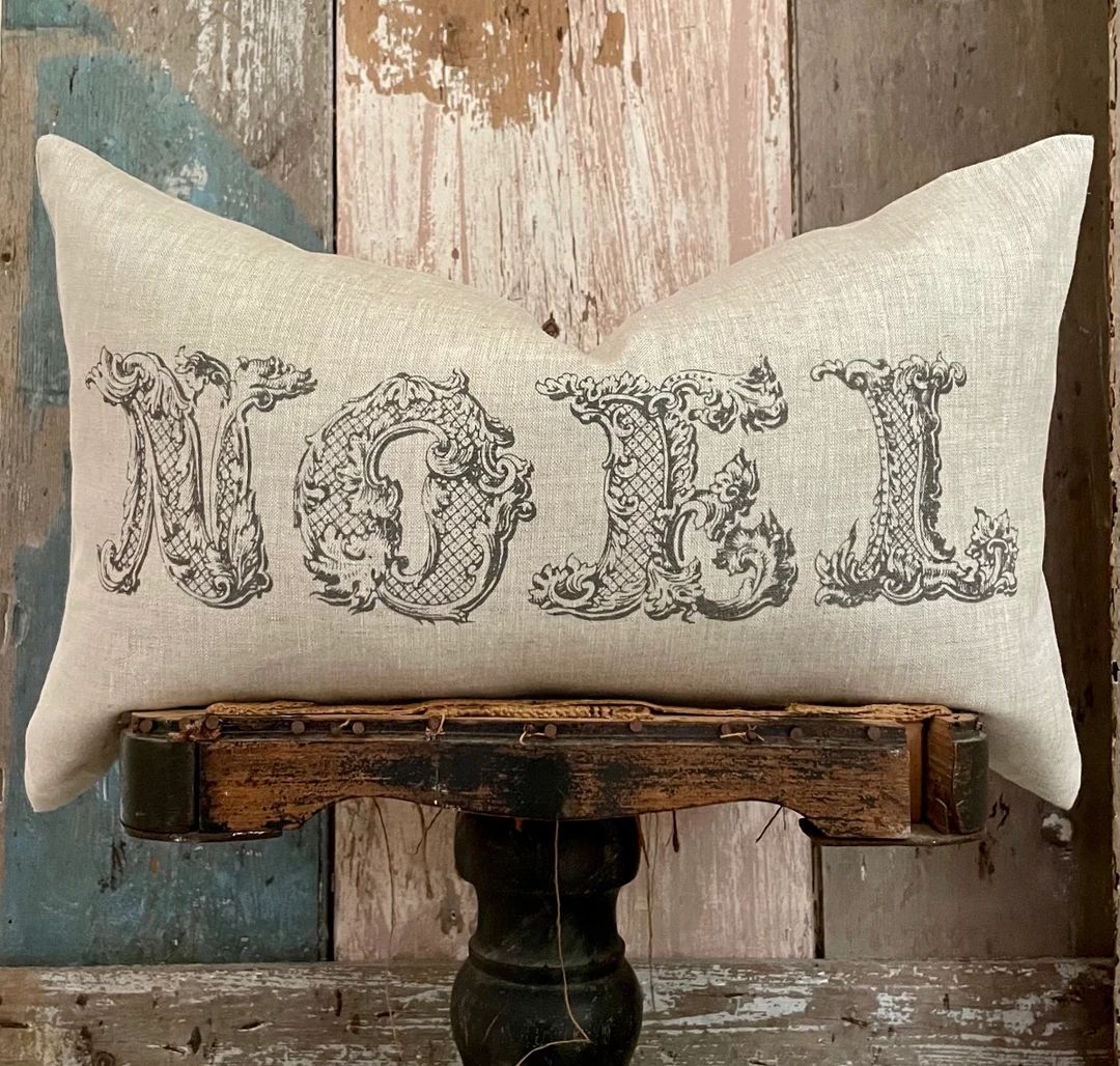 Noel Beige Christmas Lumbar Pillow Cover Farmhouse Holiday - Etsy | Etsy (US)