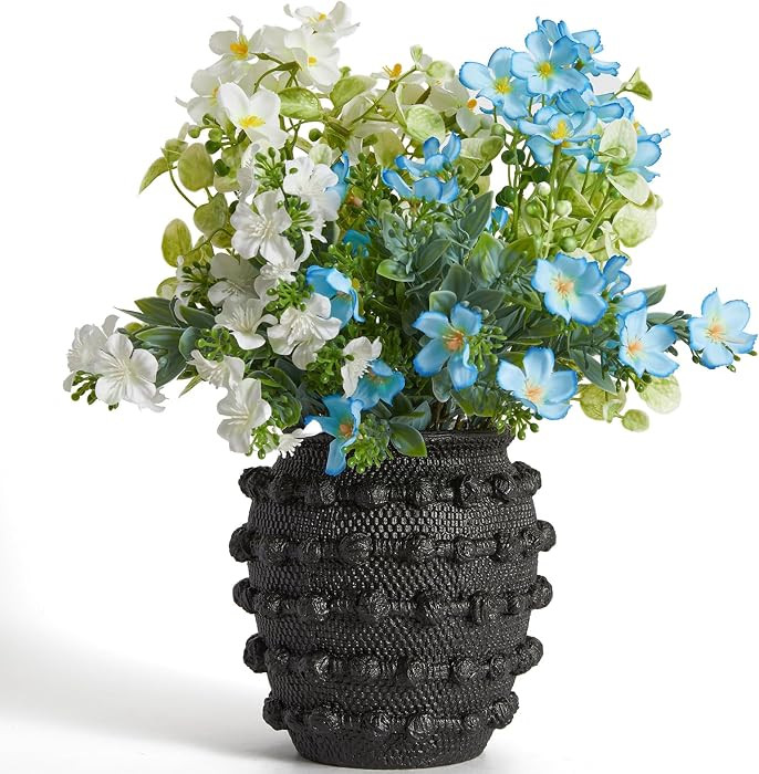 DN DECONATION Black Rustic Farmhouse Vase, 6.3 Inch Textured Boho Vase for Home Decor, Cement Dec... | Amazon (US)