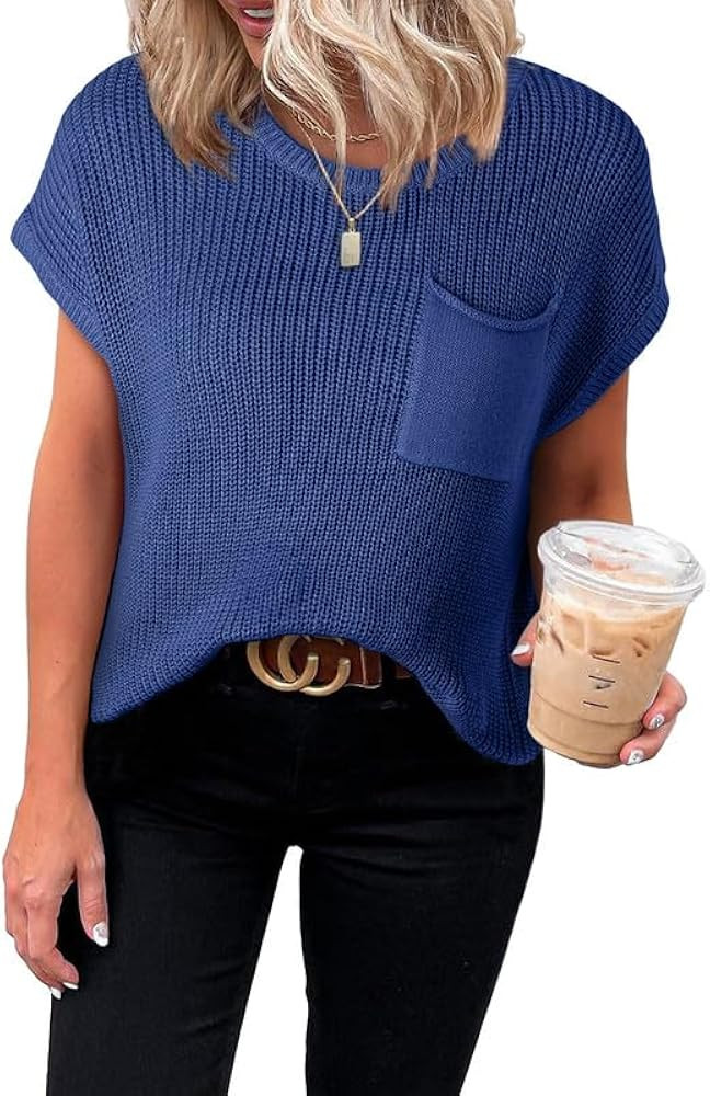 Dokotoo Women's Casual Short Sleeve Loose Tunic Tops Lightweight Knit Spring Pullover Sweater Blo... | Amazon (US)