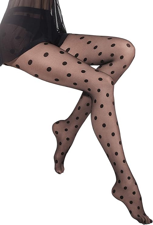 POLKA DOT TIGHTS | Womens Black Sheer Patterned Pantyhose Stockings | FUNNY 07 (Made in Europe) | Amazon (US)