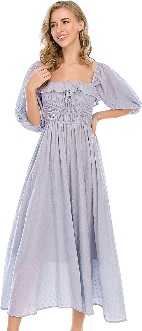 R.Vivimos Women Summer Half Sleeve Cotton Ruffled Vintage Elegant Backless A Line Flowy Long Dresses | Amazon (US)