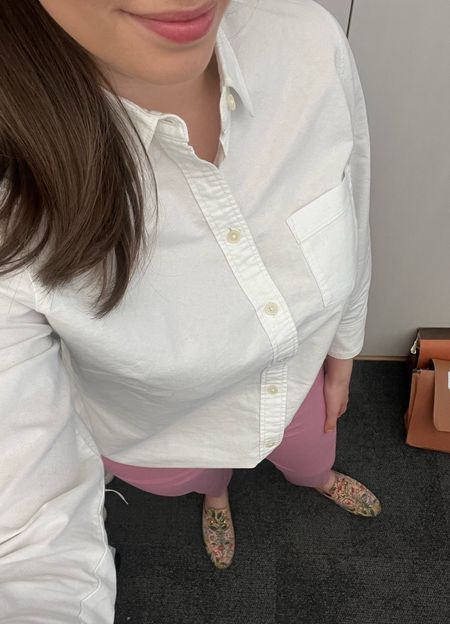 Spring office outfit, spring workwear, spring office style, pink pants, Ann Taylor pants, suiting, business casual, white oxford, white button down, Gucci mules, pink mules, floral mules, law school, lawyer, attorney, office style, office outfit, law firm

#LTKstyletip #LTKworkwear #LTKSeasonal
