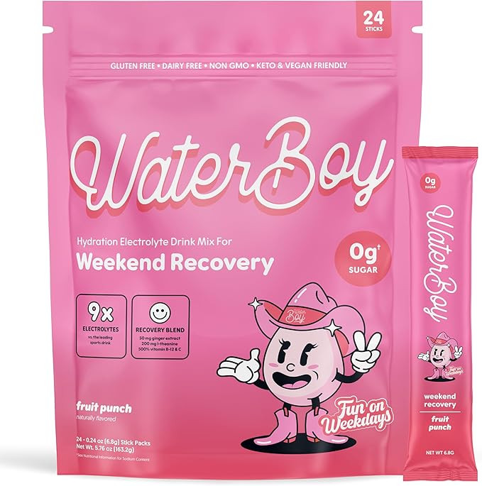 Waterboy Weekend Recovery x FOW | 3,200mg Electrolyte Powder Packets | Ginger + L-Theanine + Vita... | Amazon (US)