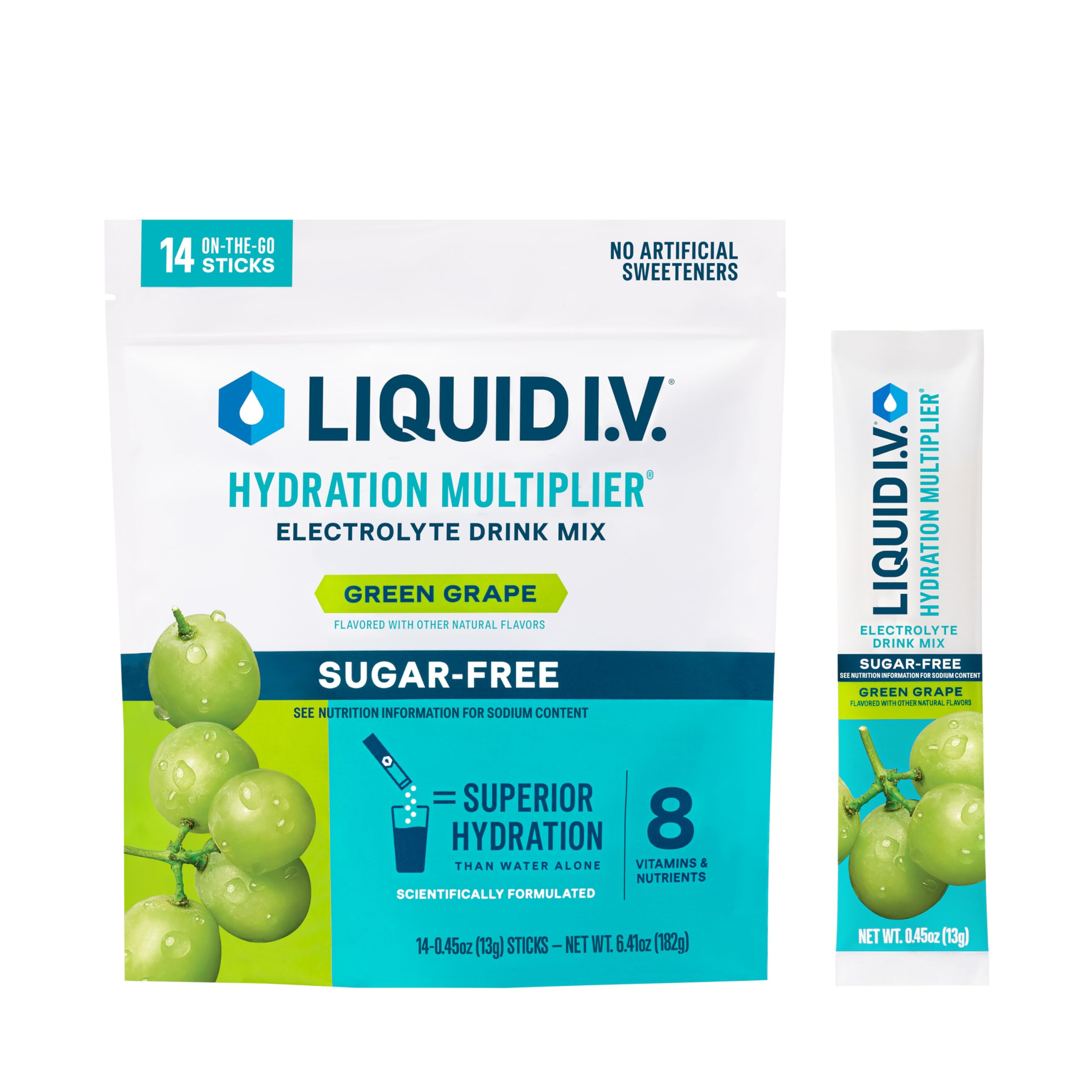 Amazon.com: Liquid I.V.\u00ae Hydration Multiplier Sugar-Free - Green Grape | Electrolyte Powder Drink Mix | 1 Pack (14 Servings) : Health & Household | Amazon (US)