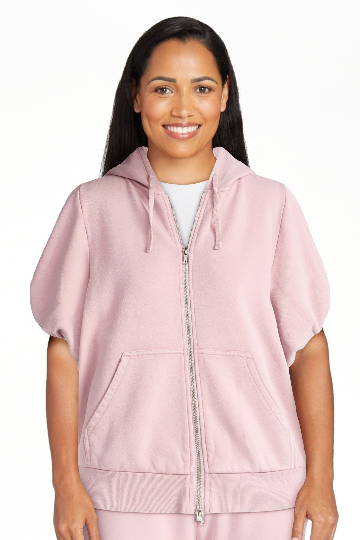 Scoop Women’s Mineral Washed Zip Hoodie with Short Puff Sleeves, Sizes XS-XXL | Walmart (US)