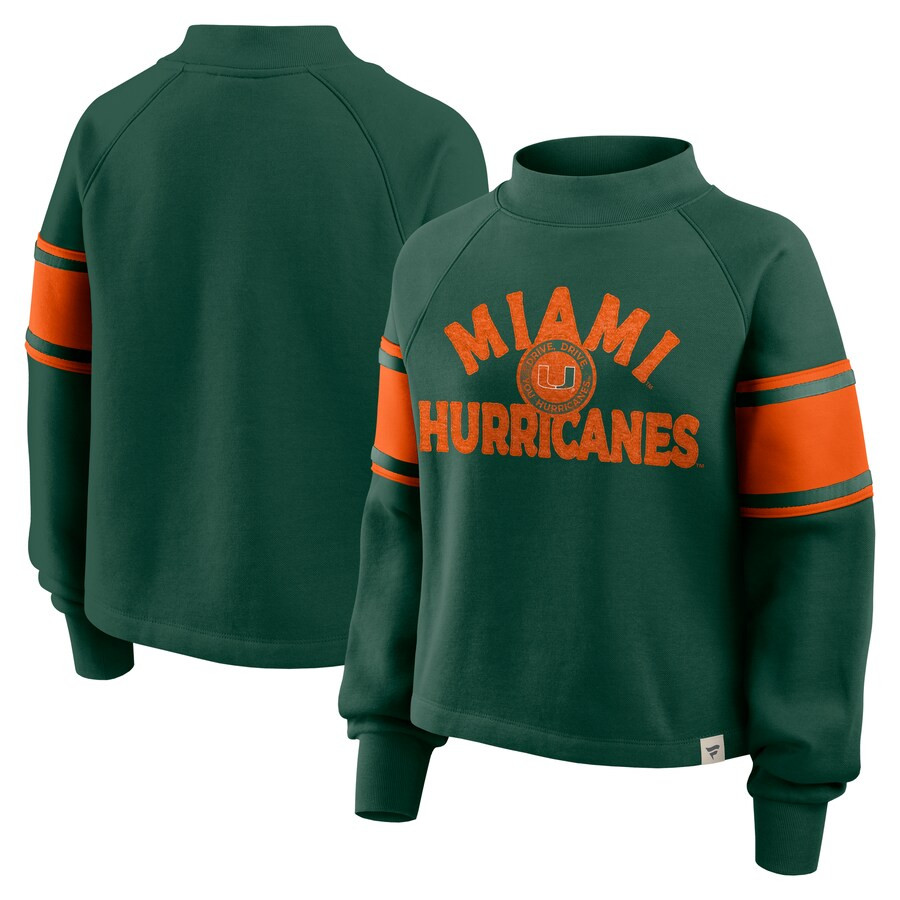 Miami Hurricanes Fanatics Women's Oversized Hometown Premium Punt Coverage Raglan Pullover Sweats... | Fanatics