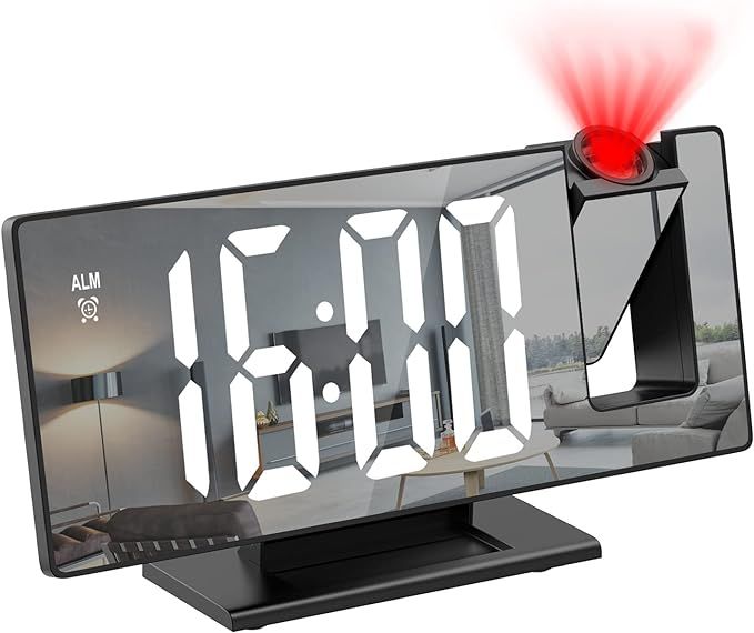 ORIA Projection Alarm Clock, Electronic LED Clock, 7.8" Mirror Digital Desk Alarm Clock with Temp... | Amazon (US)