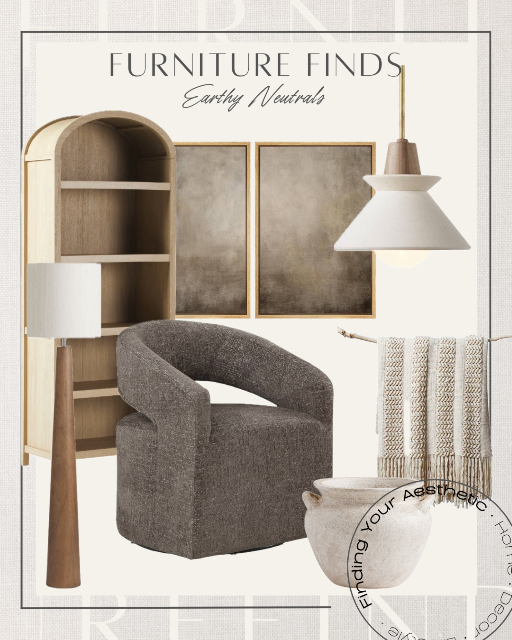 Furniture and decor finds that are earthy and neutral 

Swivel chair modern // arched display cabinet // arc bookcase // designer inspired home // organic modern decor // rustic terracotta planter // floor lamp contemporary // abstract wall art // chunky Throw // target home // Amazon styled home 

#LTKHome #LTKSaleAlert