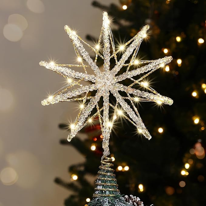 Luxspire Christmas Tree Topper, Lighted Star Tree Topper with USB Remote Control, 10"Clear Metal ... | Amazon (US)