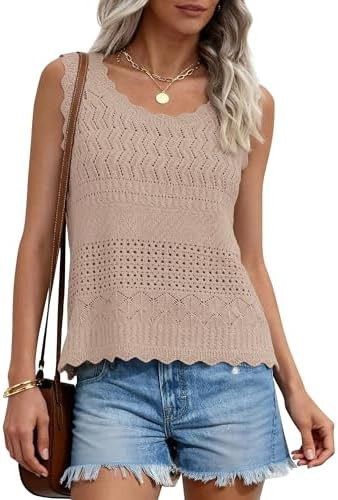 PRETTYGARDEN Womens Crochet Tank Tops 2026 Summer Spring Boho Sleeveless Cute Knit Sweater Vest T... | Amazon (US)